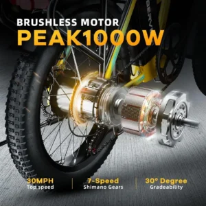 1000W Foldable 20 Inch Fat Tire Commuter E-Bike - Thumbnail Image 4