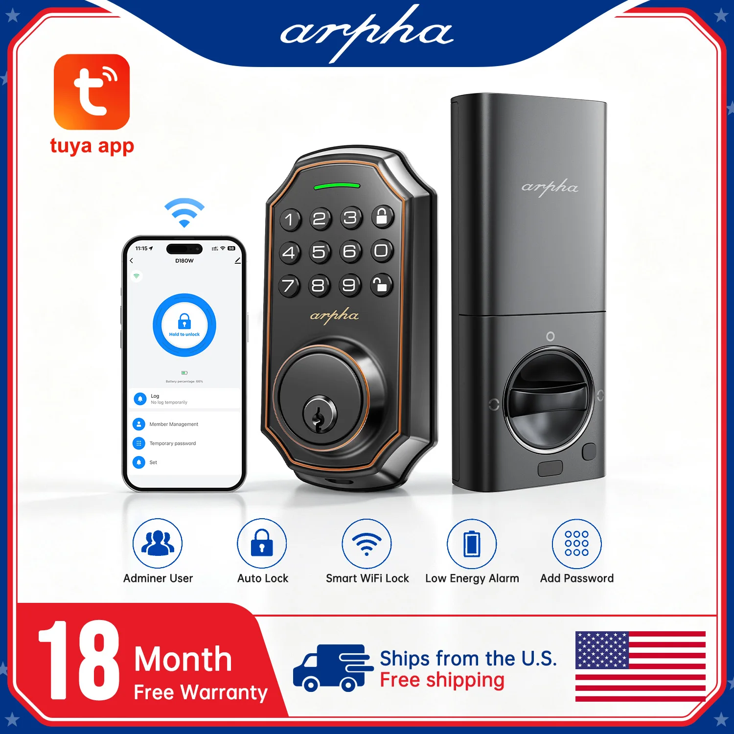 Keyless Entry Electronic Deadbolt WiFi Door Lock - Image 2