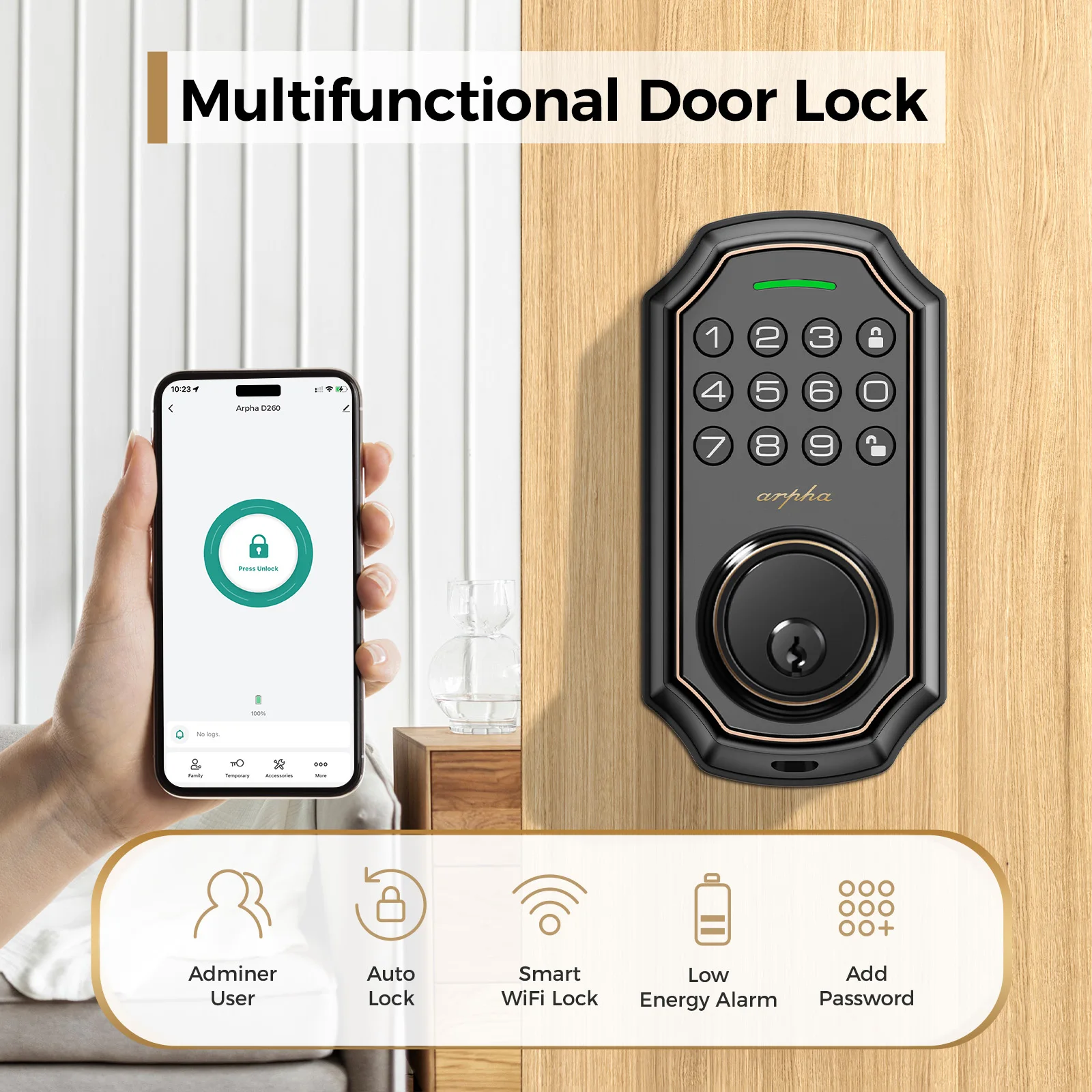 Keyless Entry Electronic Deadbolt WiFi Door Lock - Image 3