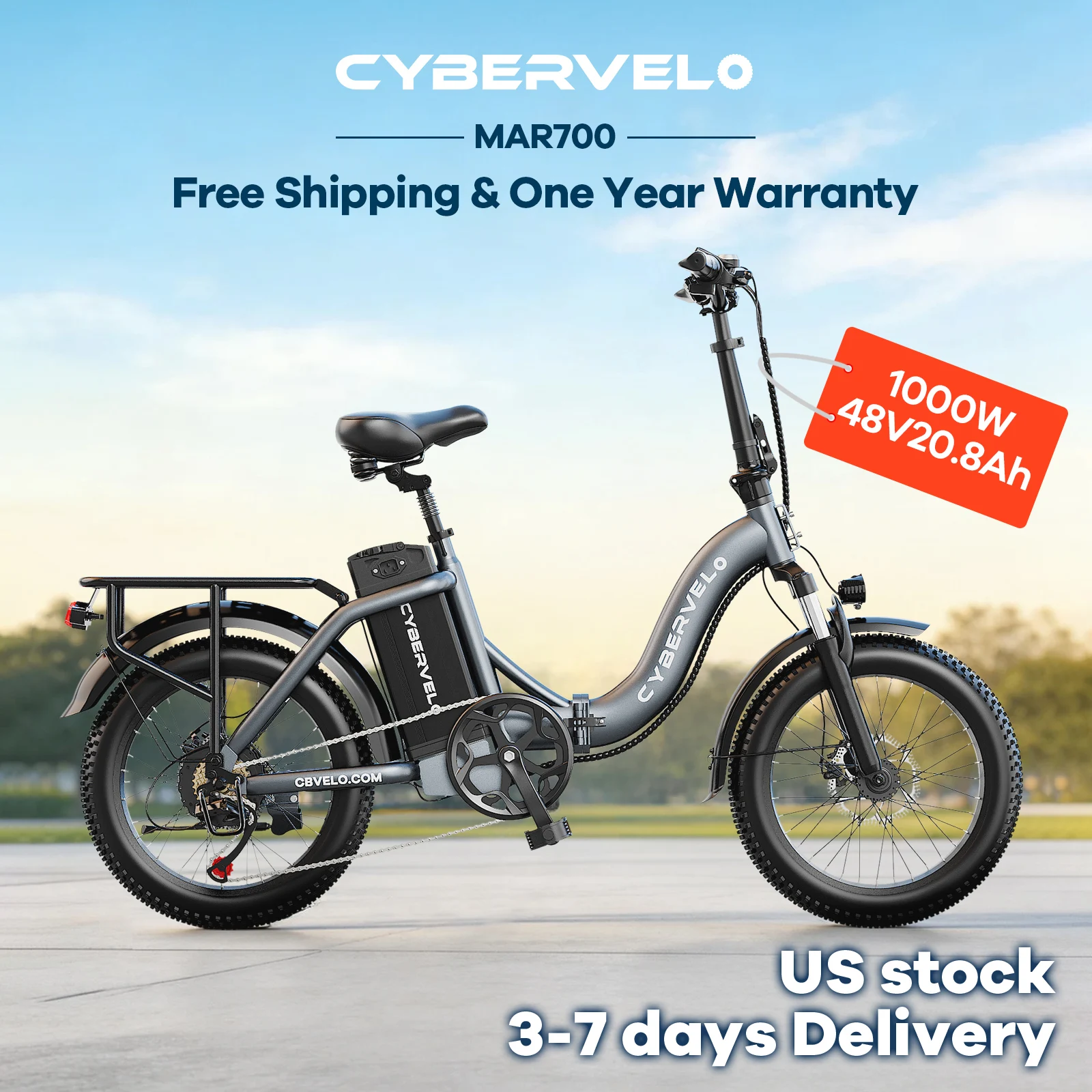 1000W Foldable 20 Inch Fat Tire Commuter E-Bike - Image 2